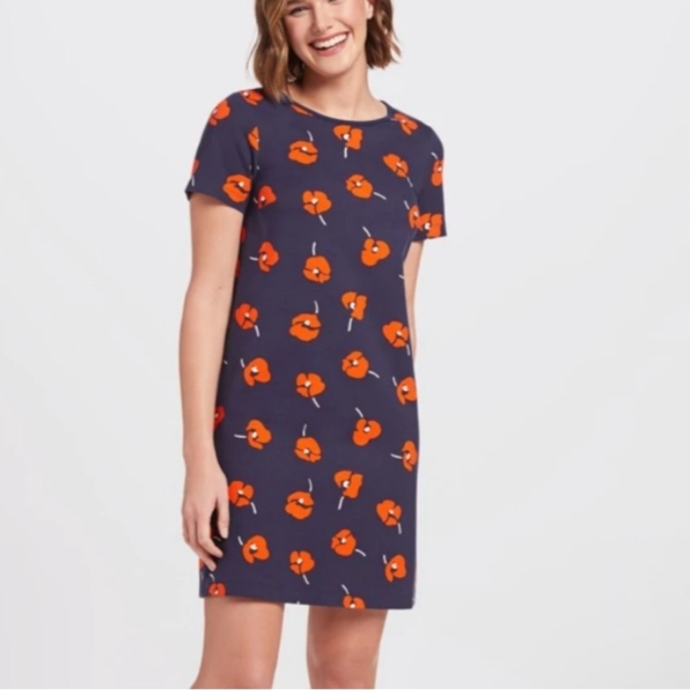 Draper James Poppy Ponte Shift Dress Navy Red Floral Size XS - Picture 2 of 13